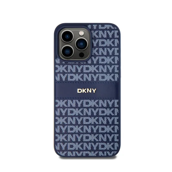 DKNY Leather Mono Stripe & Metal Logo - Case for iPhone 15 Pro Max (blue)
