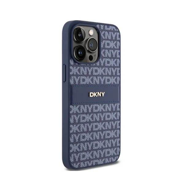 DKNY Leather Mono Stripe & Metal Logo - Case for iPhone 15 Pro Max (blue)