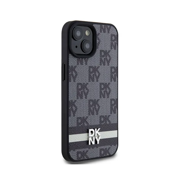 DKNY Leather Checkered Mono Pattern & Printed Stripes - iPhone 15 Plus / 14 Plus Case (black)