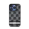 DKNY Leather Checkered Mono Pattern & Printed Stripes - iPhone 15 Pro Case (black)