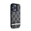 DKNY Leather Checkered Mono Pattern & Printed Stripes - iPhone 15 Pro Case (black)