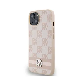 DKNY Leather Checkered Mono Pattern & Printed Stripes - Case for iPhone 15 / 14 / 13 (pink)