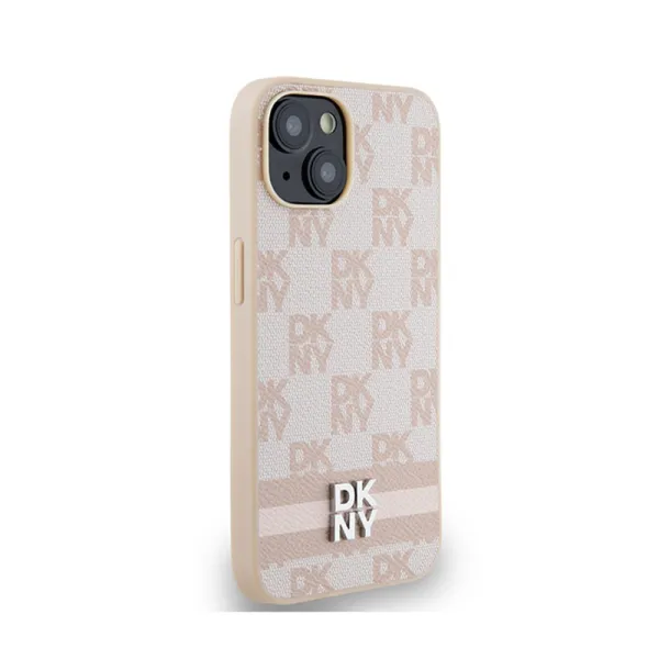 DKNY Leather Checkered Mono Pattern & Printed Stripes - Case for iPhone 15 / 14 / 13 (pink)
