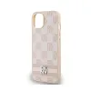 DKNY Leather Checkered Mono Pattern & Printed Stripes - Case for iPhone 15 / 14 / 13 (pink)