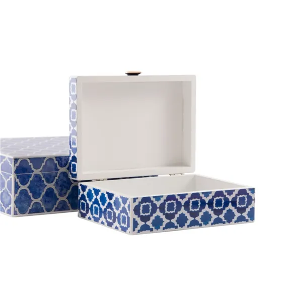 Jewelry box DKD Home Decor Blue Navy Blue Wood 24 x 20 x 8 cm (2 Units)