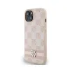 DKNY Leather Checkered Mono Pattern & Printed Stripes - Case for iPhone 15 Plus / 14 Plus (pink)