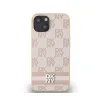 DKNY Leather Checkered Mono Pattern & Printed Stripes - Case for iPhone 15 Plus / 14 Plus (pink)