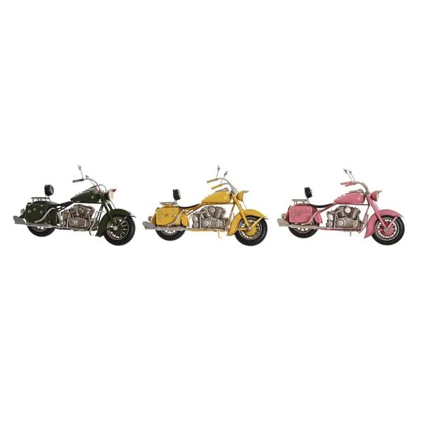 Decorative Figure DKD Home Decor 28 x 10 x 16 cm Pink Motorbike Green Yellow Vintage (3 Pieces)