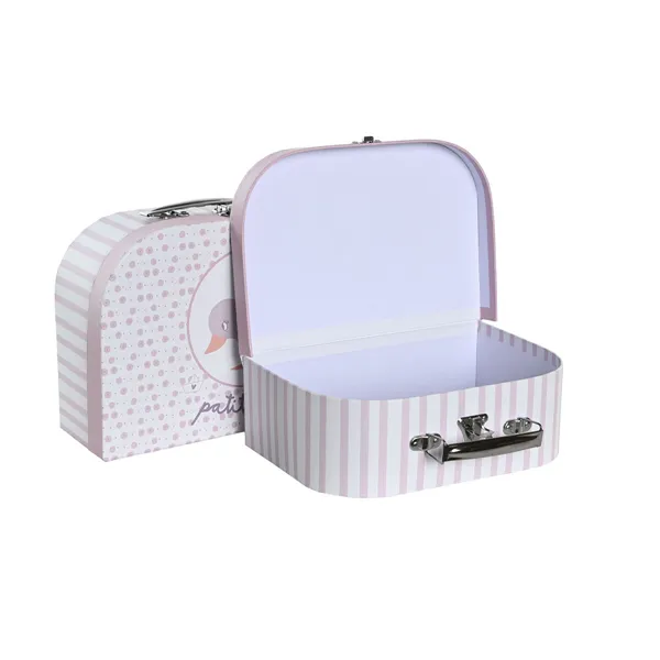 Set of decorative boxes DKD Home Decor 28 x 9,5 x 20 cm Pink Metal Multicolour Cardboard