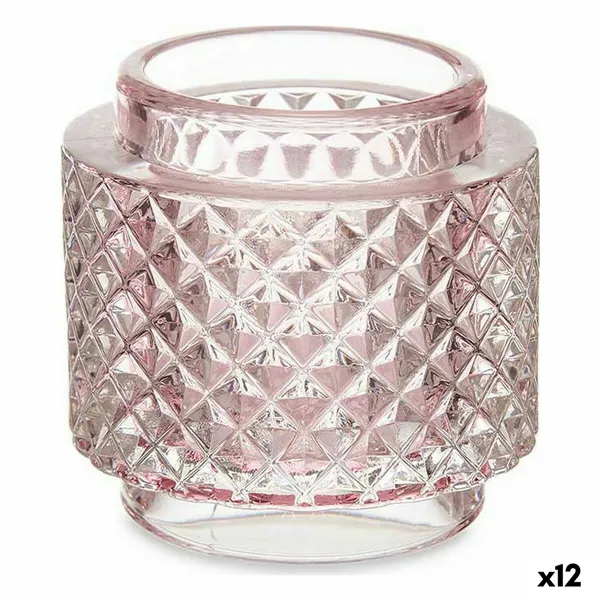 Candleholder Pink Glass (9 x 8,8 x 9 cm) (12 Units)