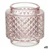 Candleholder Pink Glass (9 x 8,8 x 9 cm) (12 Units)