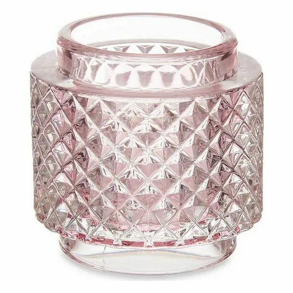 Candleholder Pink Glass (9 x 8,8 x 9 cm) (12 Units)