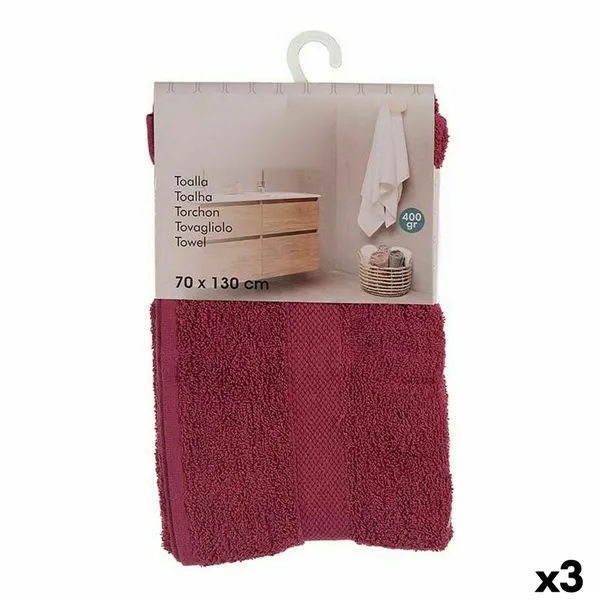 Bath towel Maroon (70 x 0,5 x 130 cm) (3 Units)