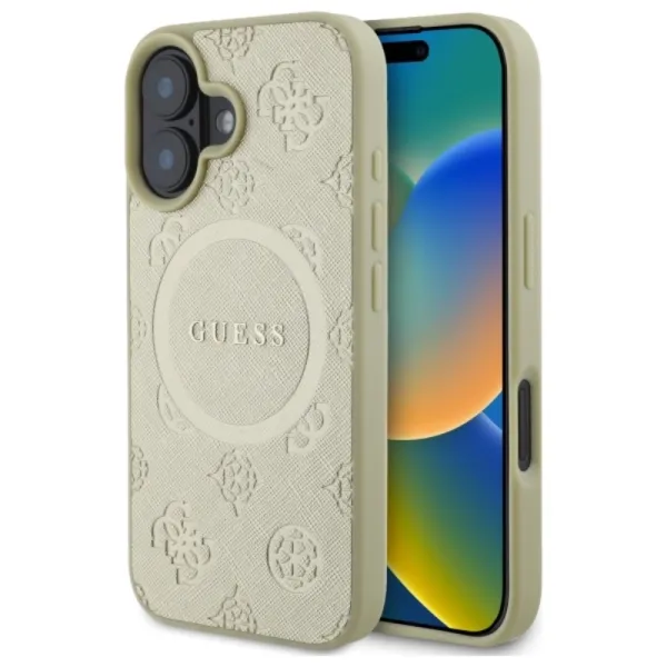 Guess Saffiano Peony Classic Logo MagSafe - Case for iPhone 16 (gold)