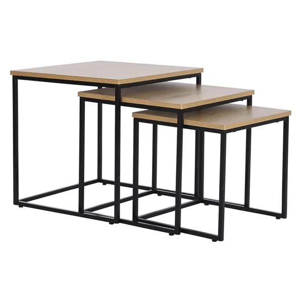 Set of 3 tables DKD Home Decor Black Metal 45 x 45 x 45 cm MDF Wood