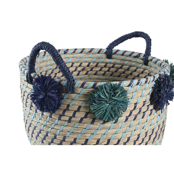 Basket set DKD Home Decor 46 x 44 x 34 cm Pompoms polypropylene Seagrass