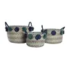 Basket set DKD Home Decor 46 x 44 x 34 cm Pompoms polypropylene Seagrass