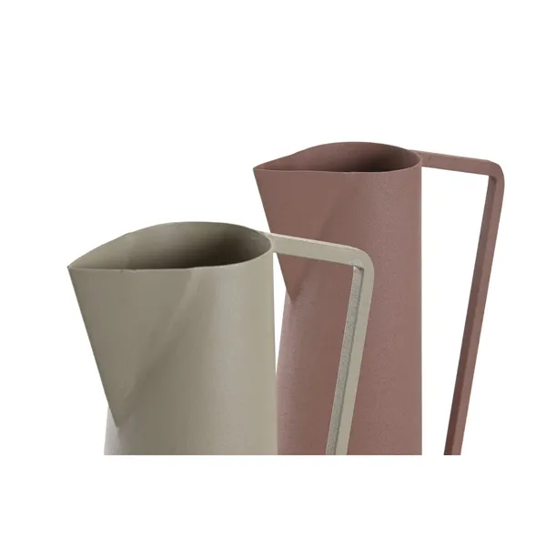 Vase DKD Home Decor Beige Pink Iron 12 x 10 x 35 cm (2 Units)