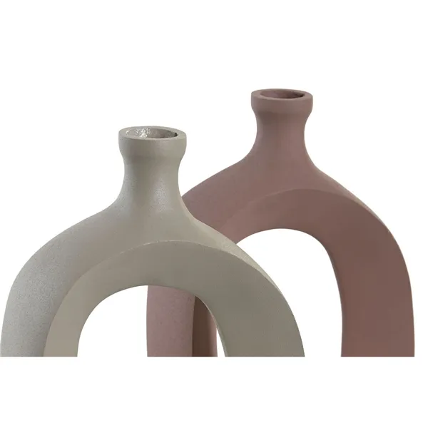 Vase DKD Home Decor 16 x 6 x 24 cm Beige Pink Aluminium (2 Units)