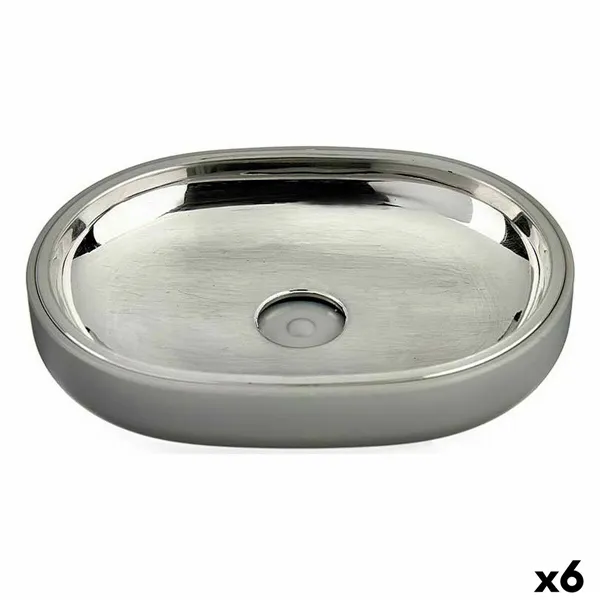 Soap dish Silver Grey Stainless steel Plastic 9,5 x 2,5 x 13 cm (6 Units)