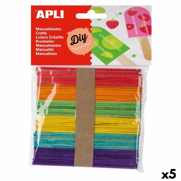 Materials for Handicrafts Apli Multicolour Wood 114 x 10 mm Iced lolly stick (5 Units) (50 Units)