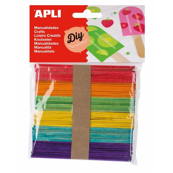 Materials for Handicrafts Apli Multicolour Wood 114 x 10 mm Iced lolly stick (5 Units) (50 Units)