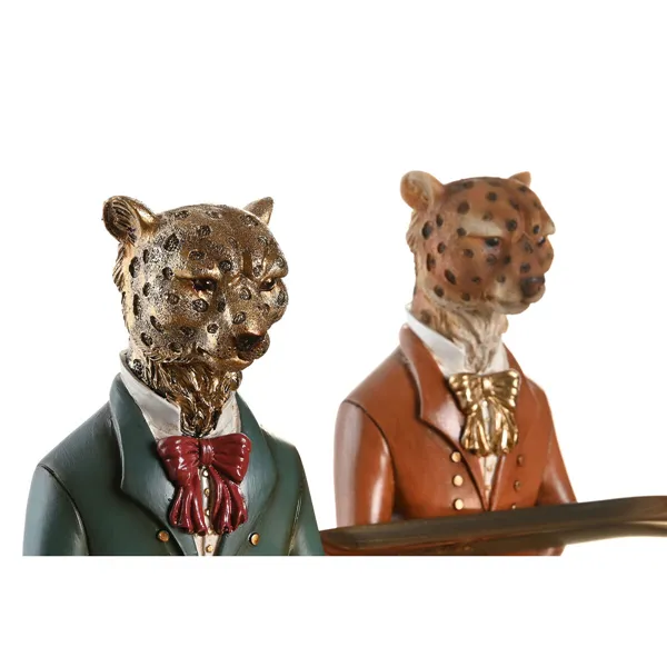 Decorative Figure DKD Home Decor 17,5 x 13,5 x 26 cm Blue Golden Brown Leopard Colonial (2 Units)