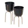 Set of Planters 23 x 23 x 48 cm Black Golden Metal (2 Units)