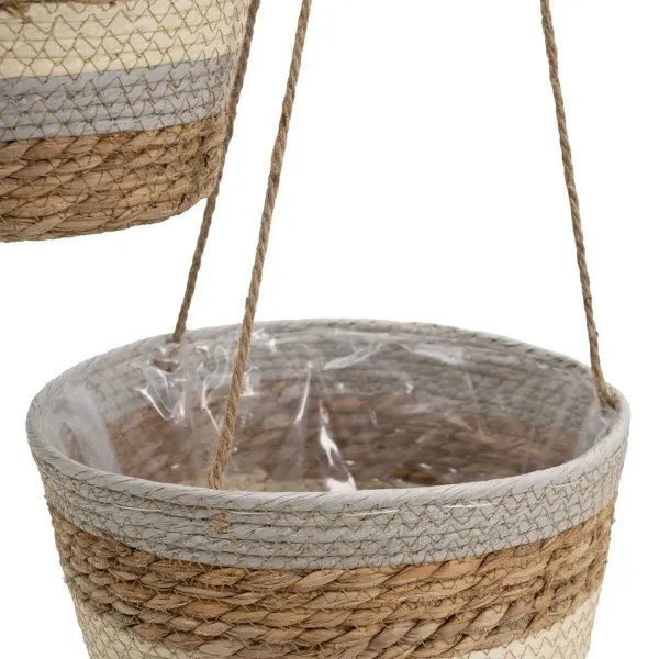 Set of Baskets Natural Grey Natural Fibre 20 x 20 x 27 cm (3 Pieces)