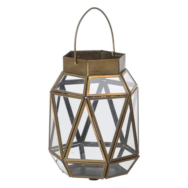 Lantern Candleholder Crystal Golden Metal 14 x 14 x 19 cm