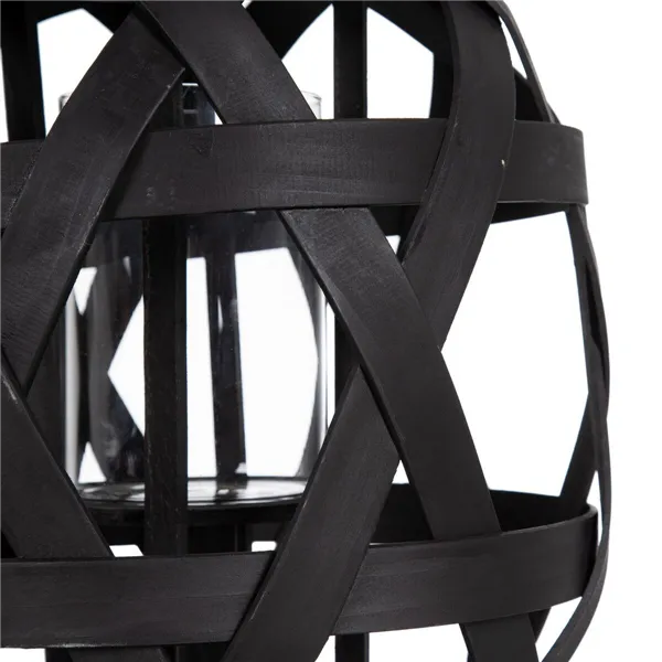 Lantern 29 x 29 x 37 cm Candleholder Black Bamboo