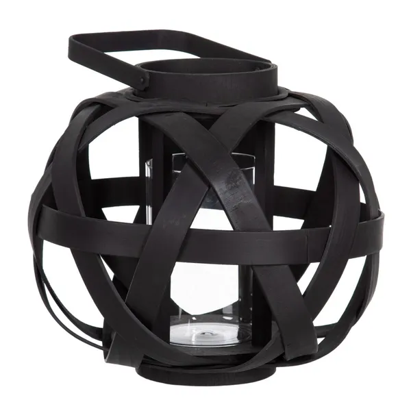 Lantern Candleholder Black Bamboo 30 x 30 x 26 cm