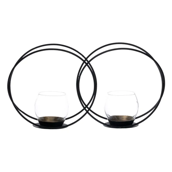 Candleholder 35,5 x 8,2 x 18,7 cm Crystal Black Metal (2 Units)