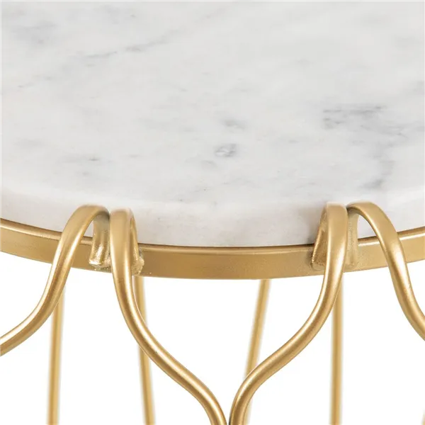 Side table 43 x 43 x 50 cm Golden Metal White Marble