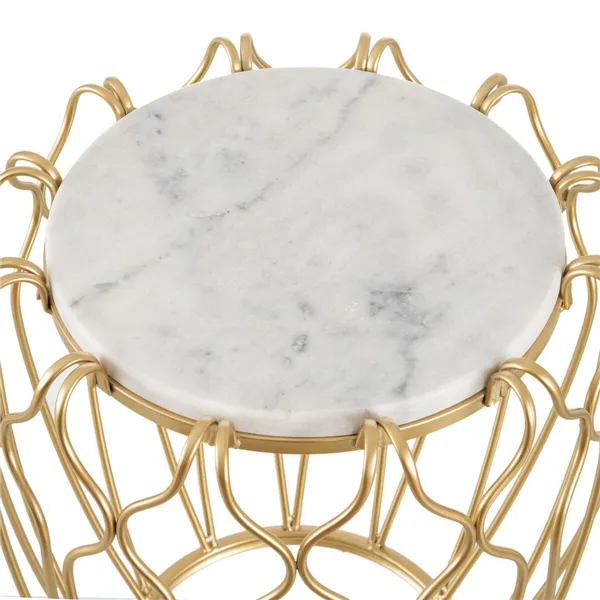 Side table 43 x 43 x 50 cm Golden Metal White Marble