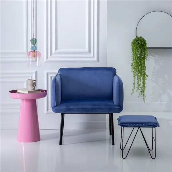 Pouffe Synthetic Fabric Blue Metal 40 x 40 x 35 cm