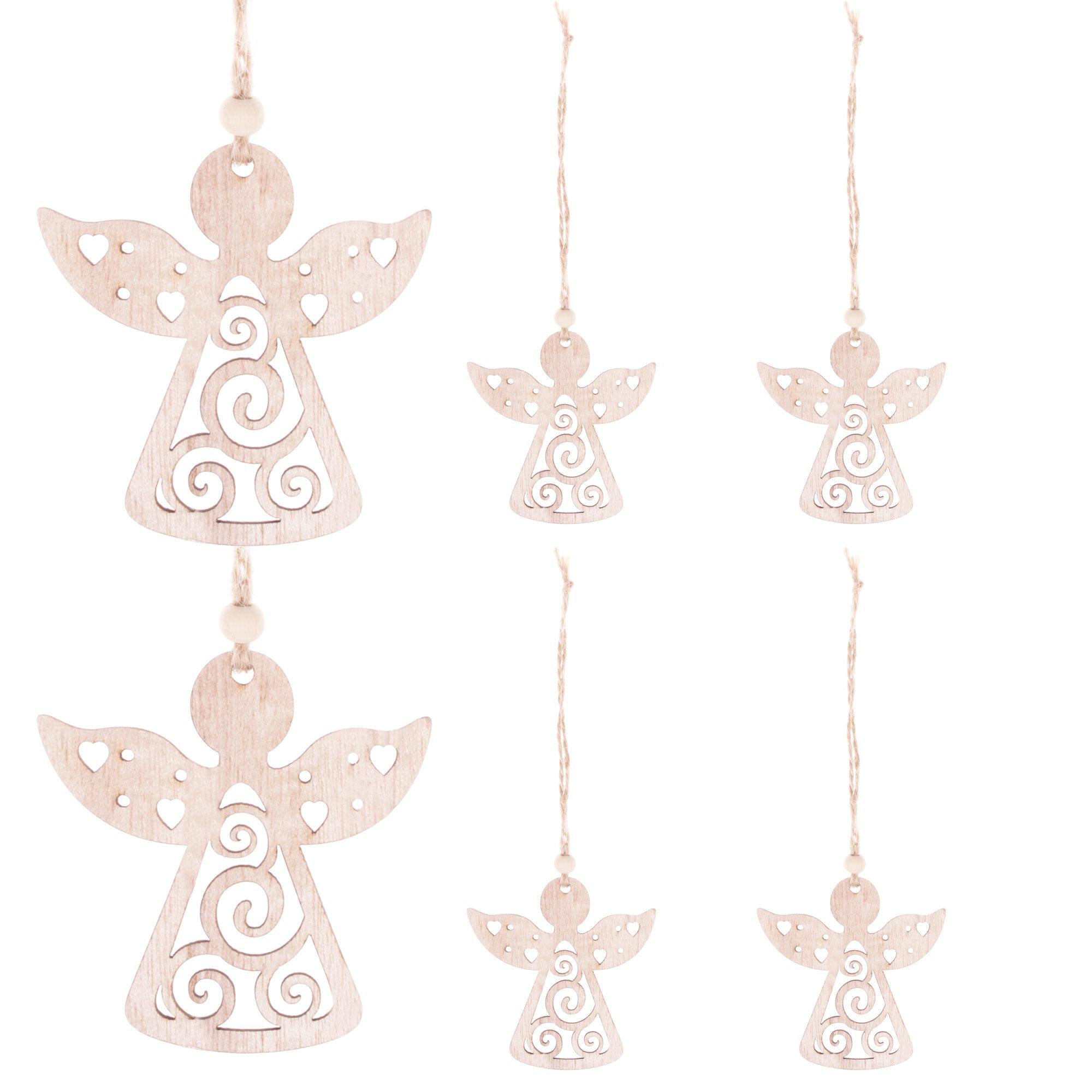 Christmas tree decoration wood angel Springos CA0664 set of 6