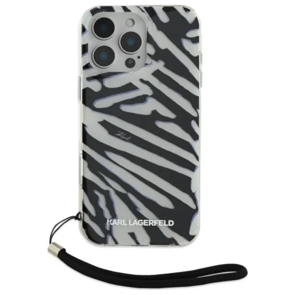 Karl Lagerfeld IML Zebra Pattern & Cord - Case for iPhone 16 Pro (black)