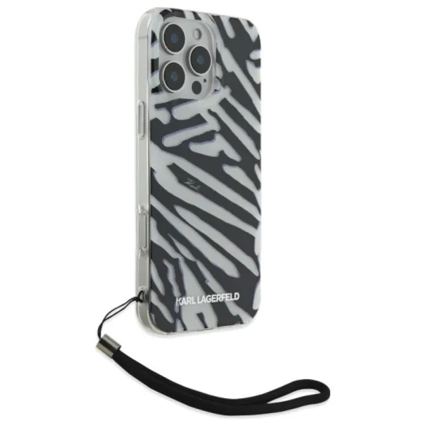 Karl Lagerfeld IML Zebra Pattern & Cord - Case for iPhone 16 Pro (black)