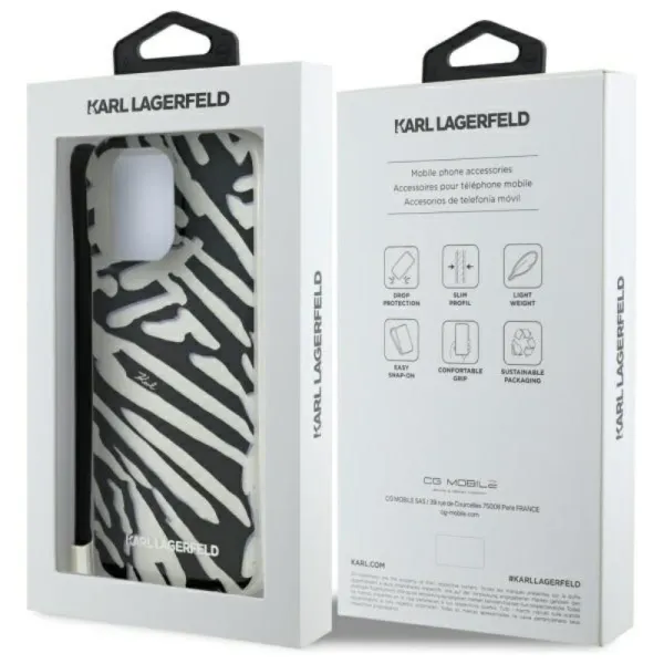 Karl Lagerfeld IML Zebra Pattern & Cord - Case for iPhone 16 Pro (black)