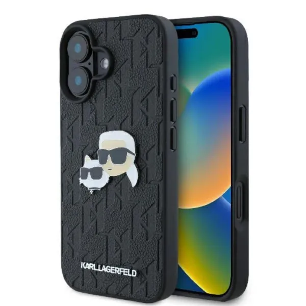 Karl Lagerfeld Monogram Karl & Choupette Head Pin - Case for iPhone 16 Plus (black)