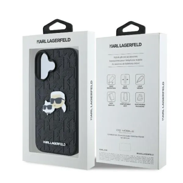Karl Lagerfeld Monogram Karl & Choupette Head Pin - Case for iPhone 16 Plus (black)