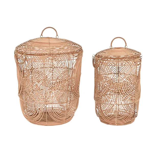 Basket set DKD Home Decor Natural Light brown Tropical 45 x 45 x 57 cm