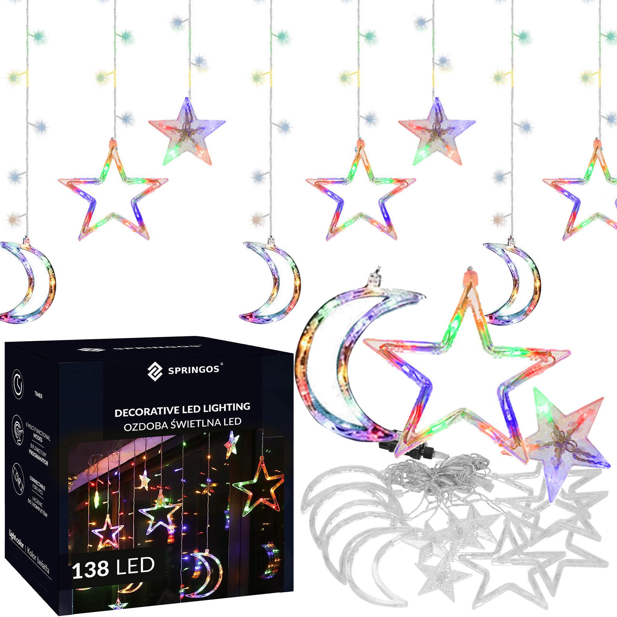 Christmas LED Curtain Lights Springos CL4135, 138 LED Stars