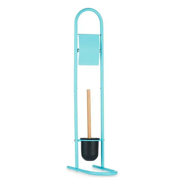 Toilet Paper Holder with Brush Stand 16 x 28,5 x 80,8 cm Blue Metal Plastic Bamboo (4 Units)