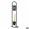 Toilet Paper Holder with Brush Stand 16 x 28,5 x 80,8 cm Black Metal Plastic Bamboo (4 Units)