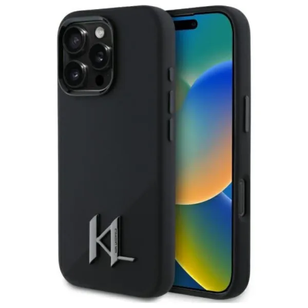 Karl Lagerfeld Silicone Shadow Metal Initial MagSafe - Case for iPhone 16 Pro (black)