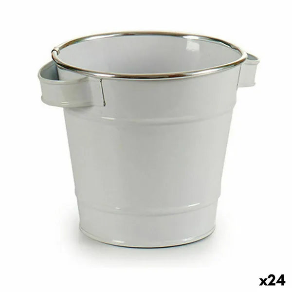 Planter Bucket White Silver Zinc 19,5 x 14,5 x 16,5 cm (24 Units)