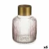 Vase Stripes Pink Golden Glass 14,5 x 22 x 14,5 cm (6 Units)