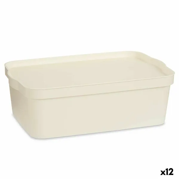 Storage Box with Lid Cream Plastic 14 L 29,5 x 14,3 x 45 cm (12 Units)